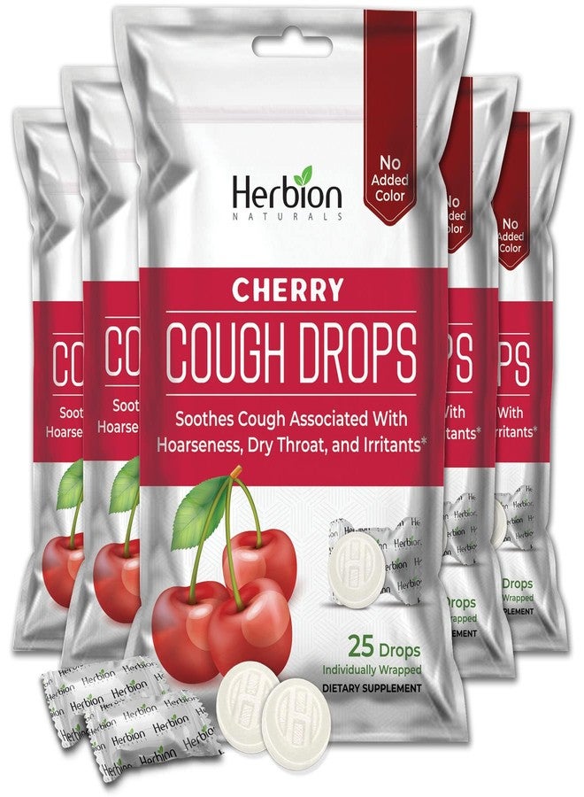 HERBION Naturals Cough Drops with Natural Cherry Flavor, Dietary Supplement, Soothes Cough, for Adults and Children Over 6 Years, 25 Drops, No Artificial Flavor, 125 Lozenges, Pack of 5 - Image 1